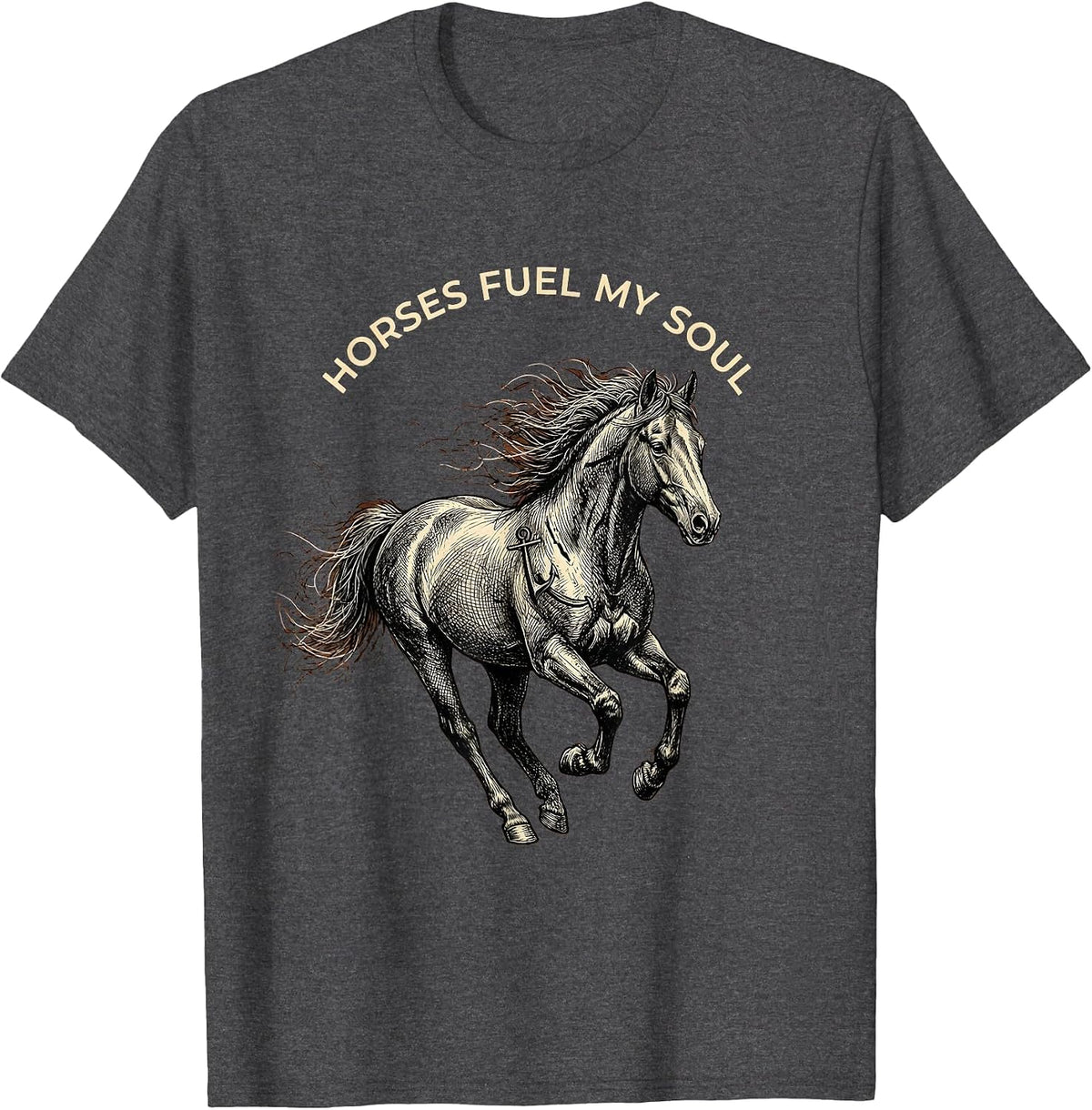 Horses Fuel My Soul Equestrian Design T-Shirt - Dark Heather Grey
