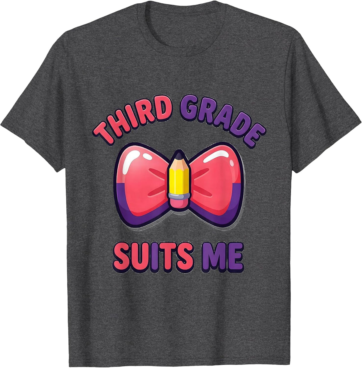 Third Grade Suits Me Cute Coquette Bow Back to School T-Shirt - Dark Heather Grey