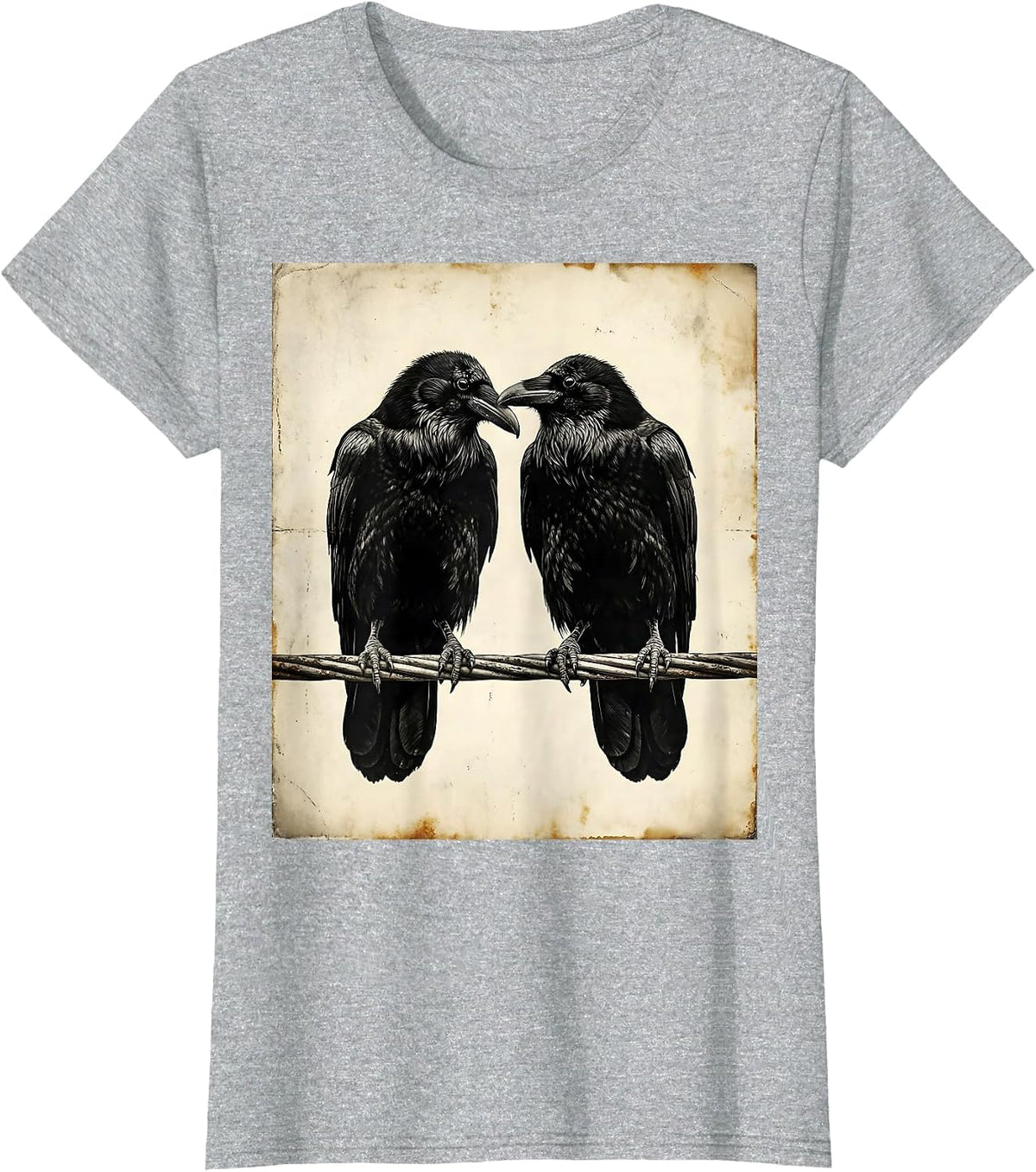 Women's Two Ravens on a Wire Facing Each Other T-Shirt - Heather Grey