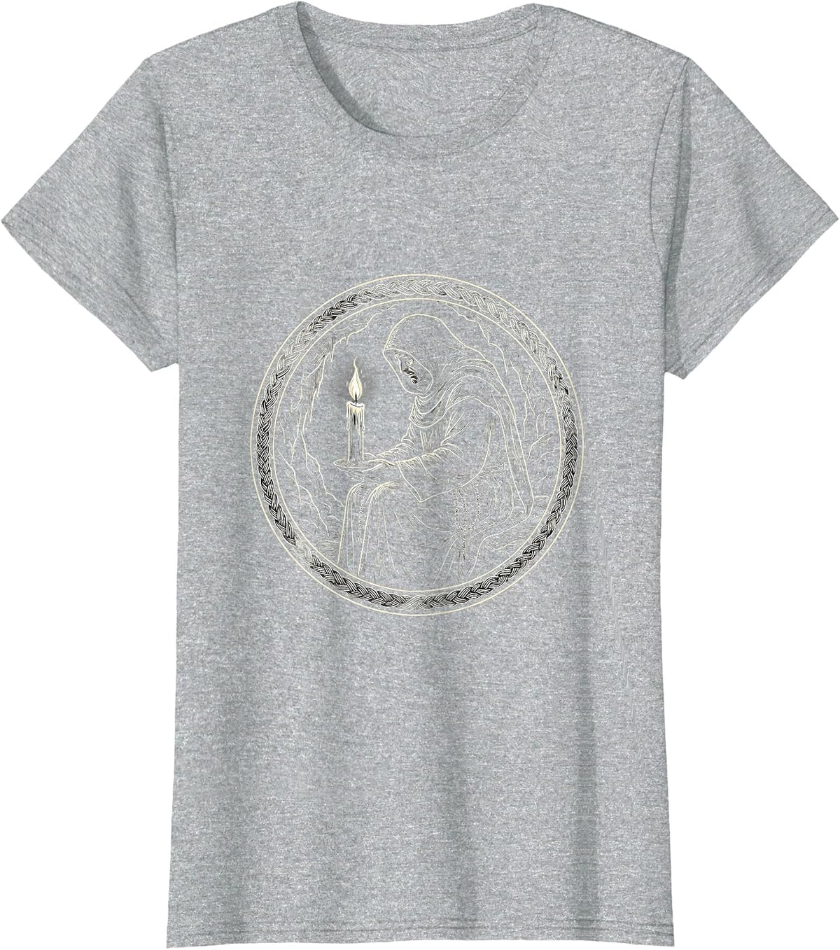Hermit Monk Cave Candle Solitude Illustration T-Shirt - Heather Grey