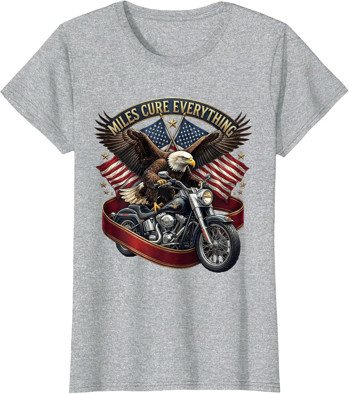Miles Cure Everything Motorcycle Rider Design T-Shirt - Heather Grey
