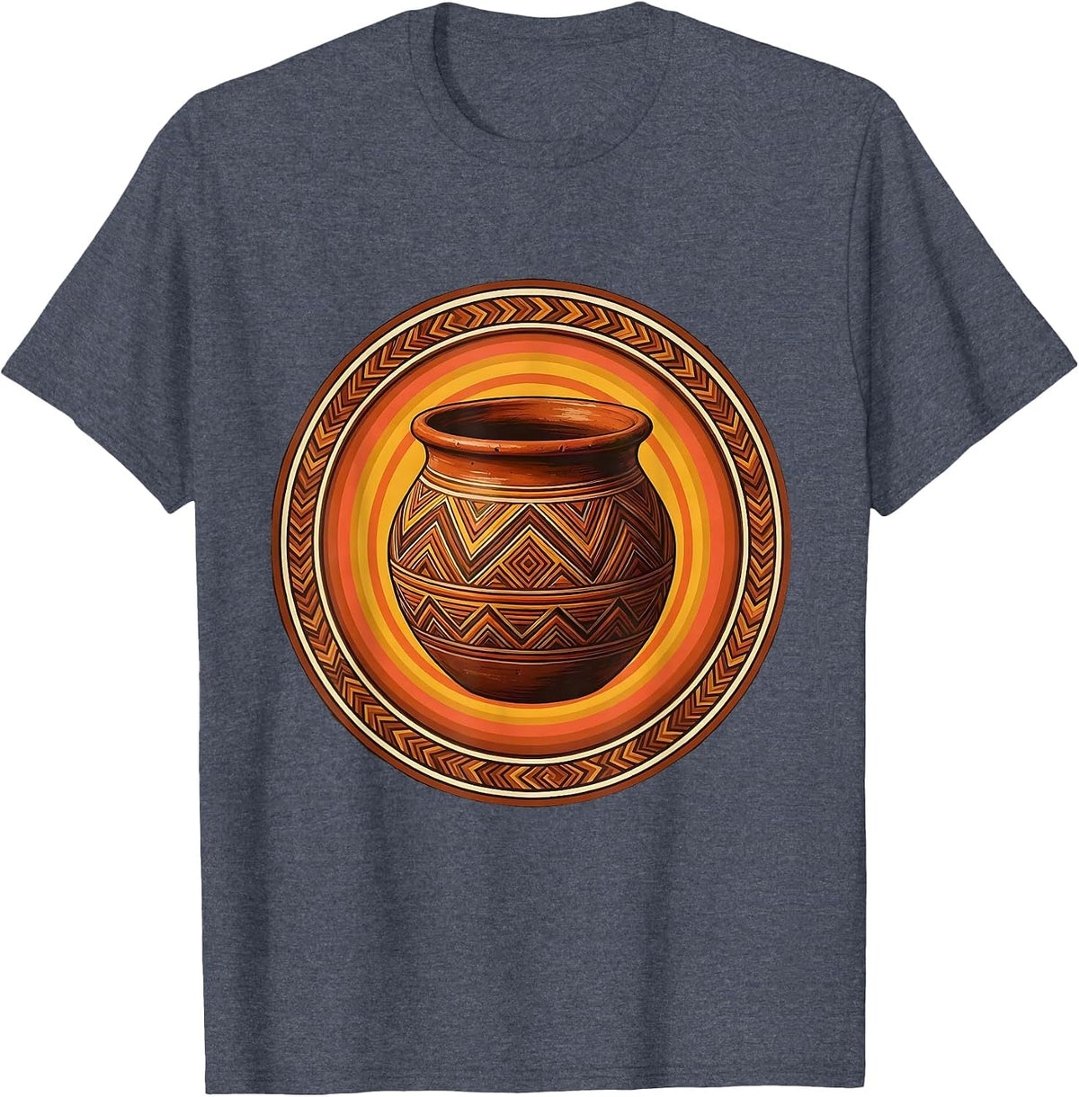 Oaxacan Black Clay Pot Mexican Folk Art Design T-Shirt - Heather Blue