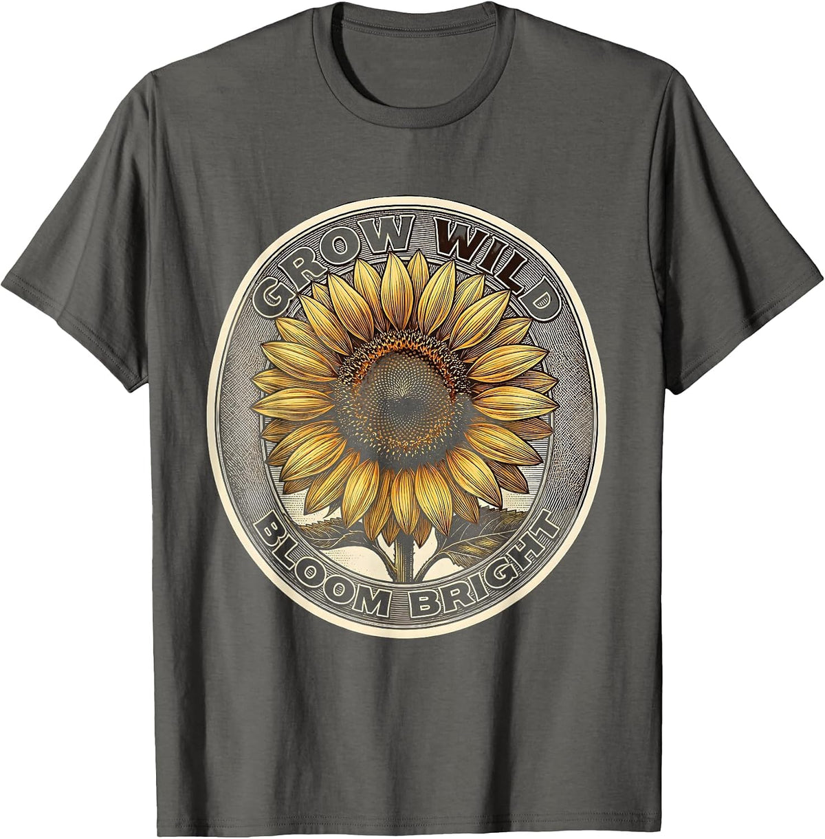 Grow Wild Bloom Bright Sunflower Design T-Shirt - Asphalt Grey