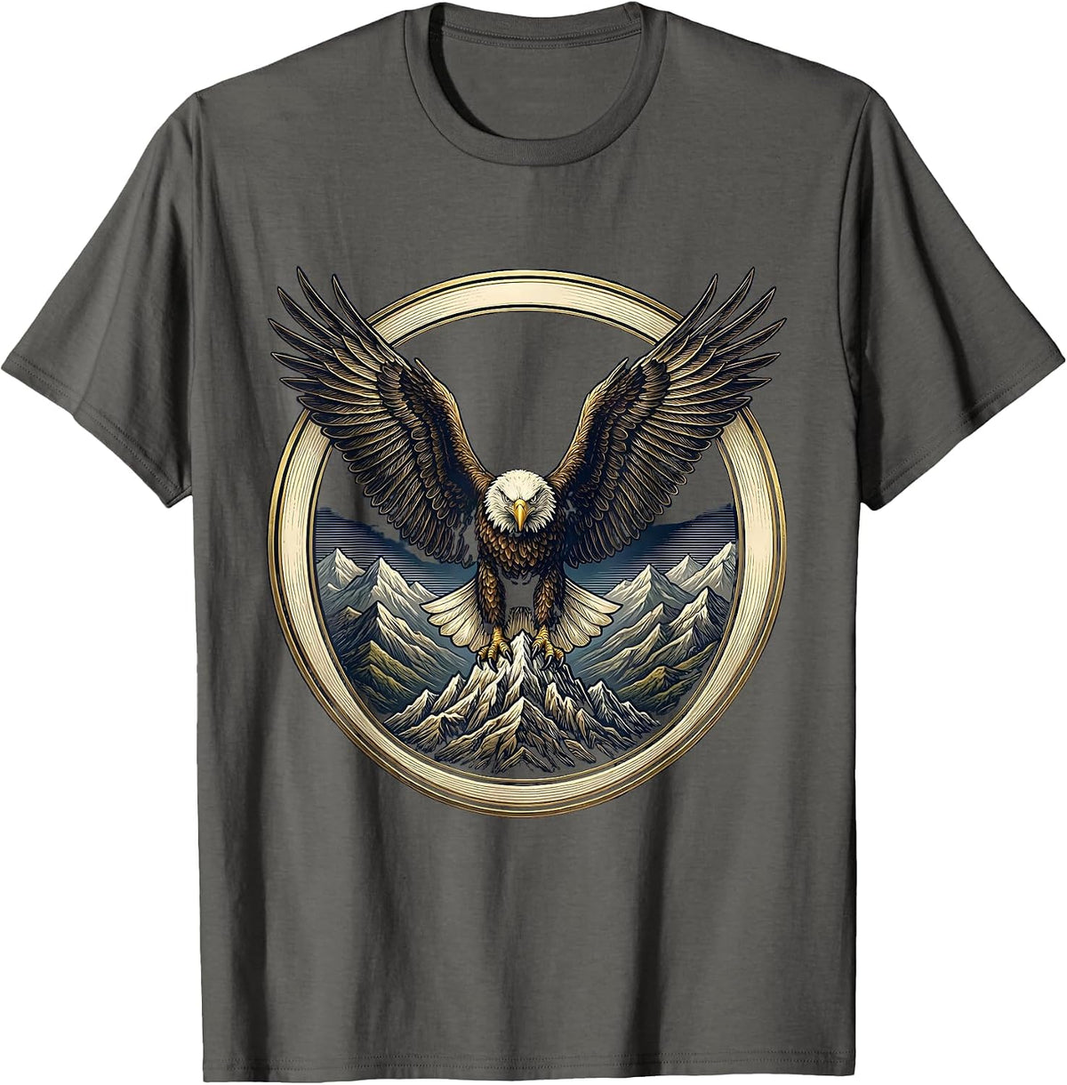 Men's True Patriot Bald Eagle Over Mountain Range T-Shirt - Asphalt Grey