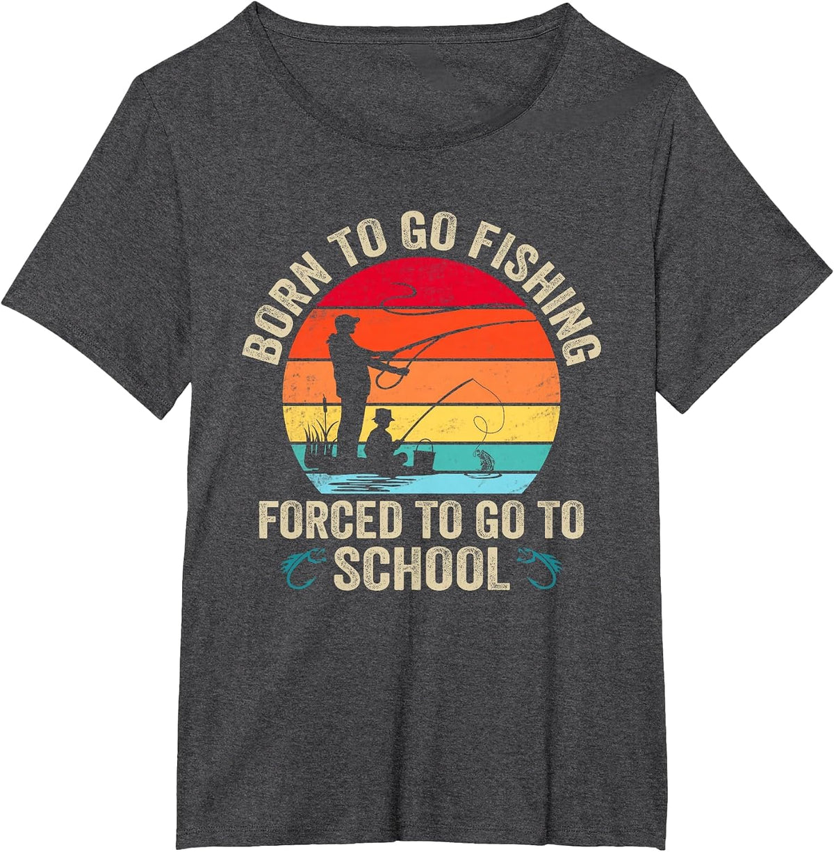 Funny Born to Go Fishing Bass Fish Fisherman Mens Boys T-Shirt - Dark Heather Grey