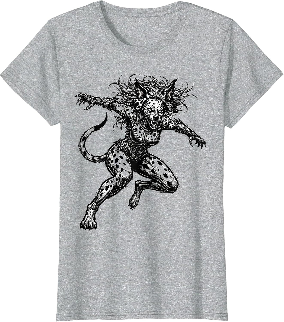 Women's Fierce Dalmatian Warrior Woman Graphic Tee T-Shirt - Heather Grey