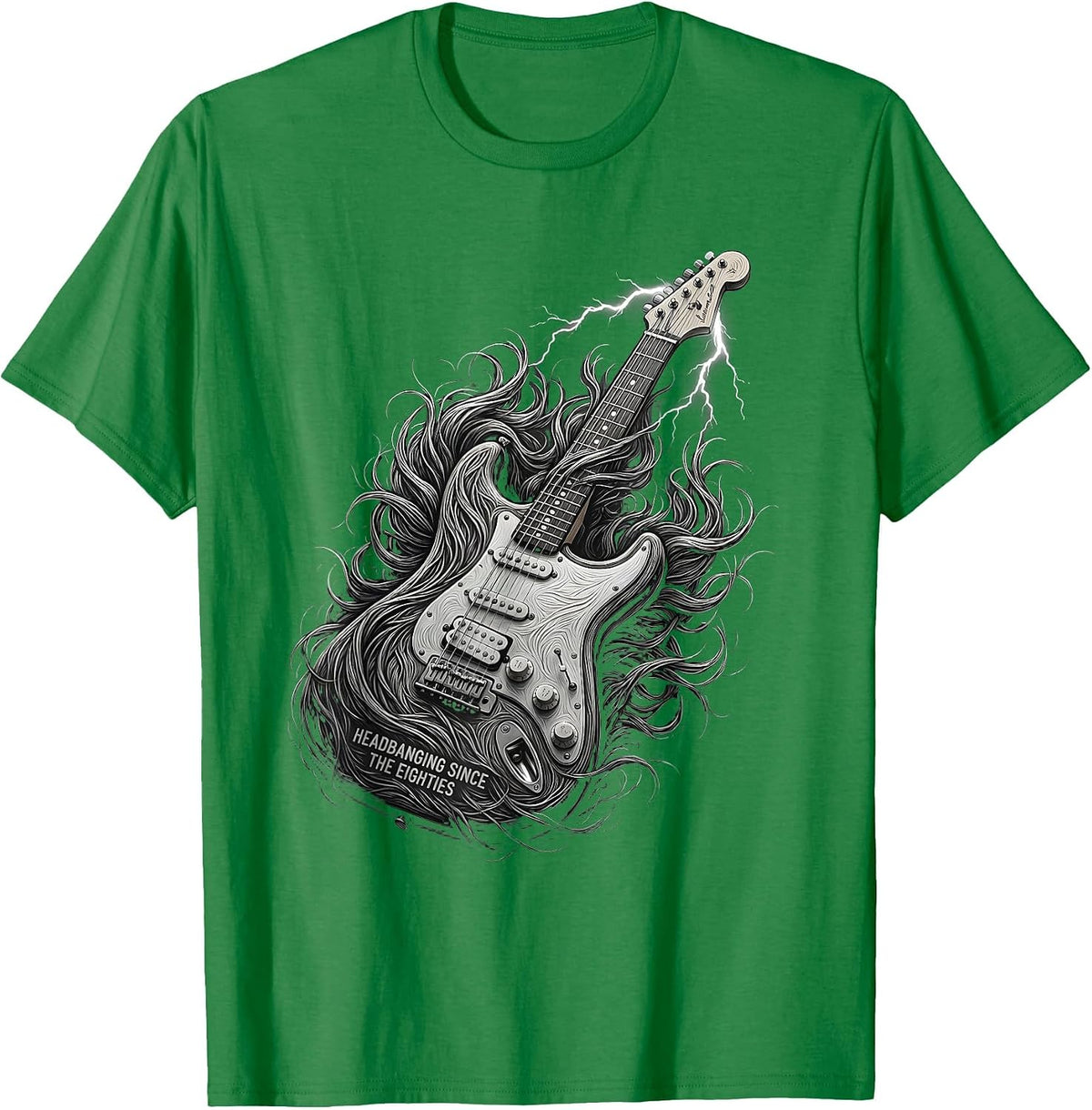 Men's Headbanging Since The Eighties 80s Rock Band Design T-Shirt - Kelly Green