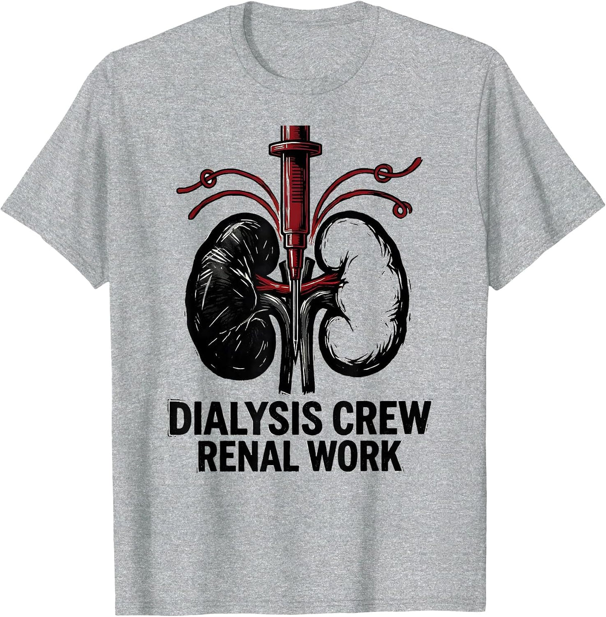 Men's Dialysis Crew Renal Work Linocut Nephrology Nurse Gift T-Shirt - Heather Grey