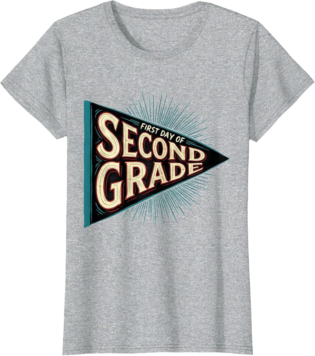 Women's First Day of Second Grade Sign Painter Showcard Back T-Shirt - Heather Grey
