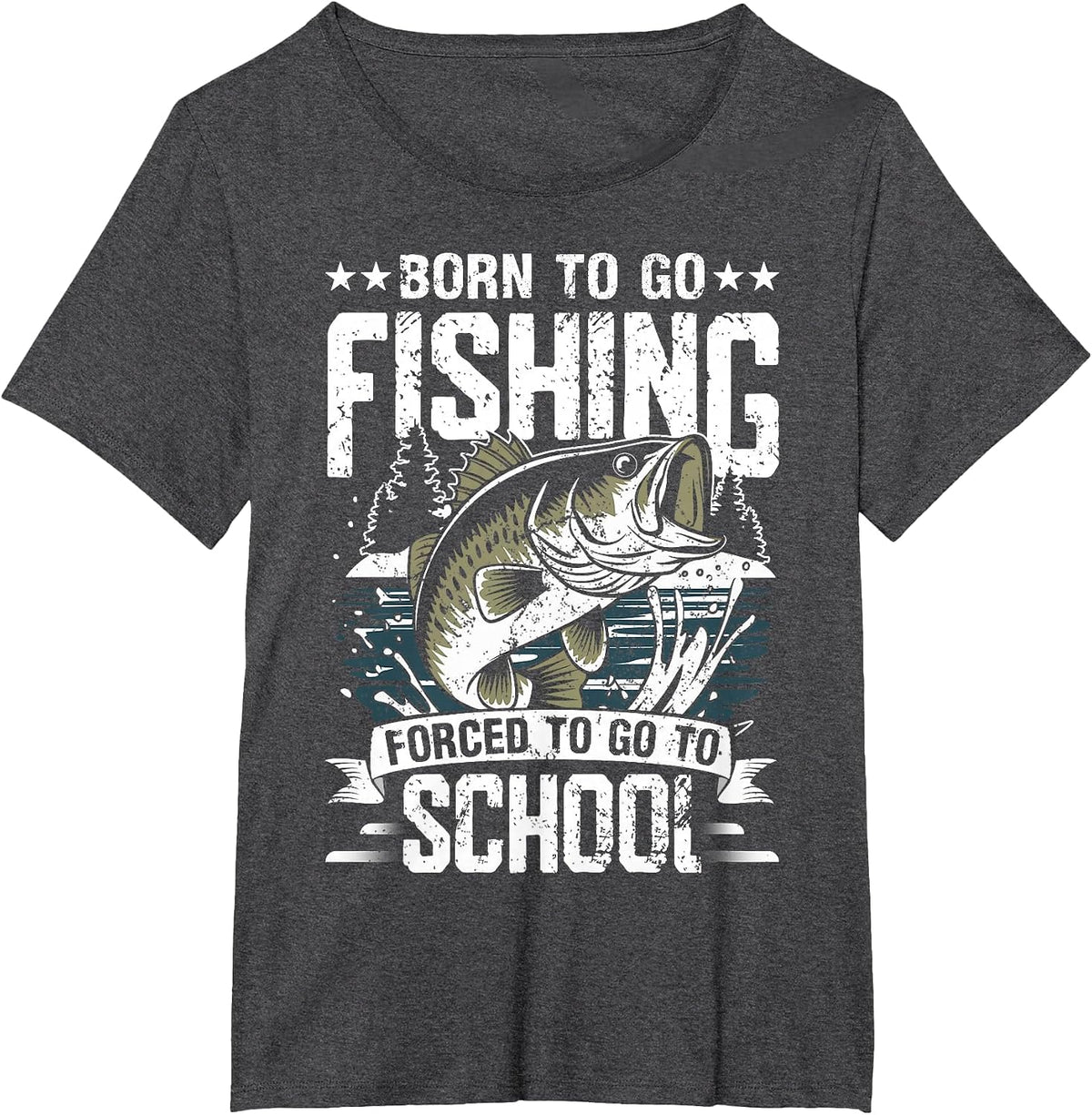 Teen Boys Fishing Shirt Forced to Go to School Bass Fish T-Shirt - Dark Heather Grey