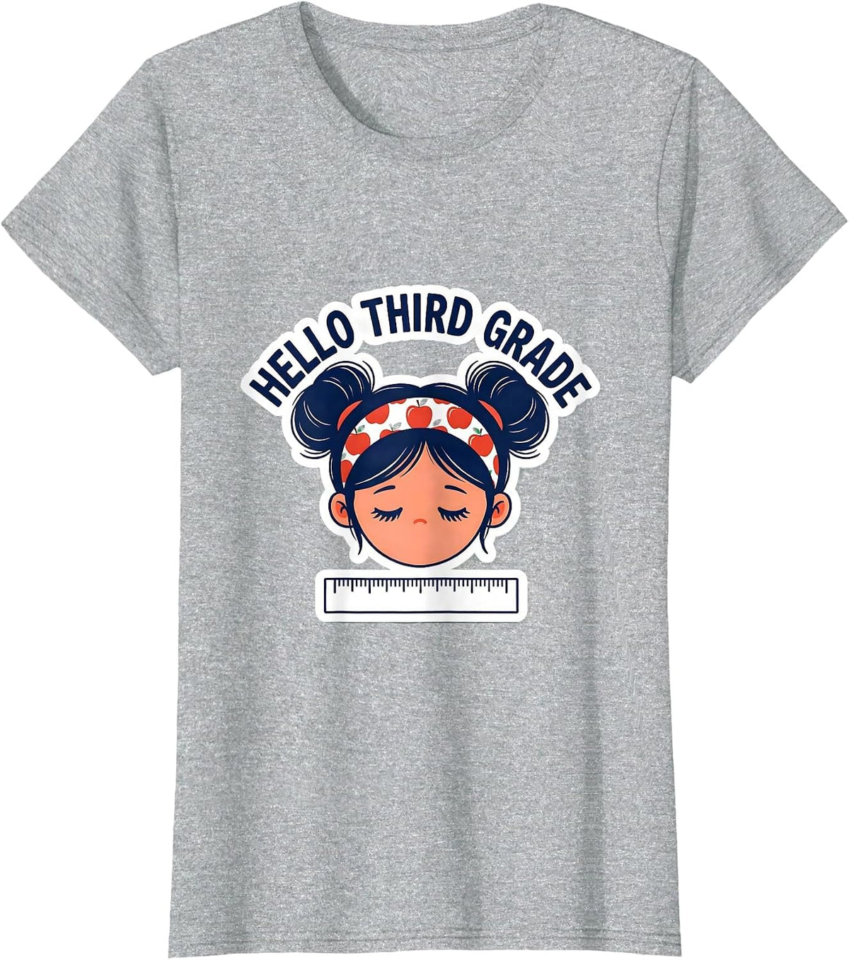 Hello Third Grade Back To School Messy Bun Funny Girl T-Shirt - Heather Grey