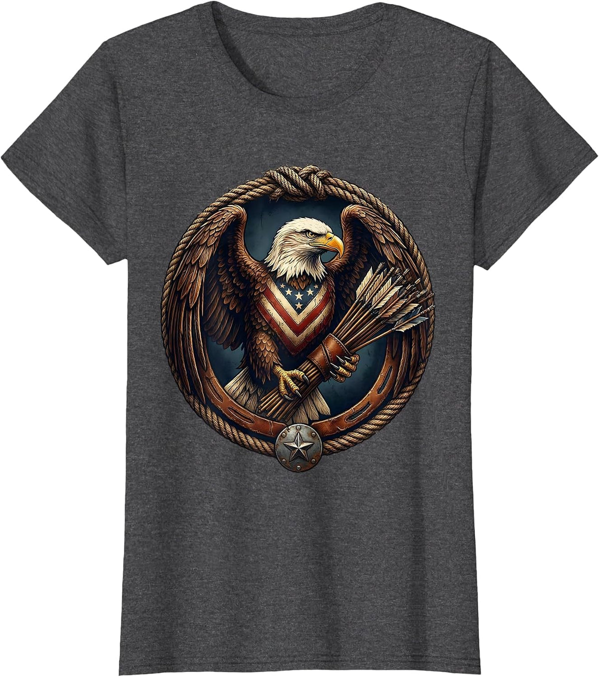 Women's 1776 Bald Eagle Thirteen Arrows Patriotic Design T-Shirt - Dark Heather Grey