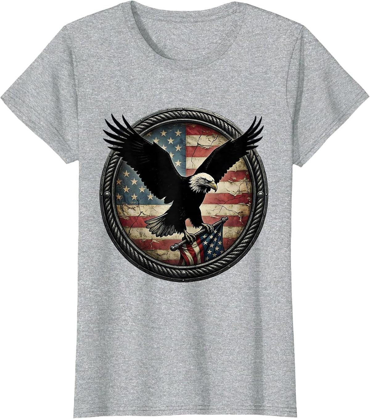 Women's Bald Eagle American Flag Patriotic Design T-Shirt - Heather Grey