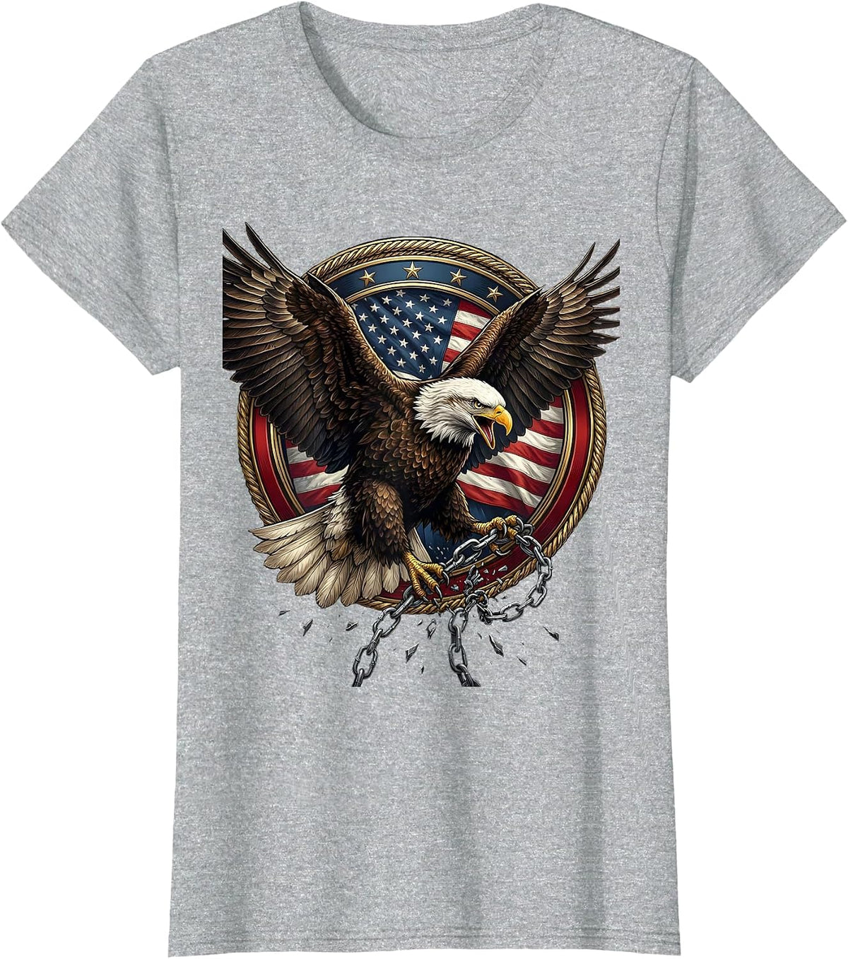 Women's Bald Eagle Breaking Chains Freedom Graphic T-Shirt - Heather Grey