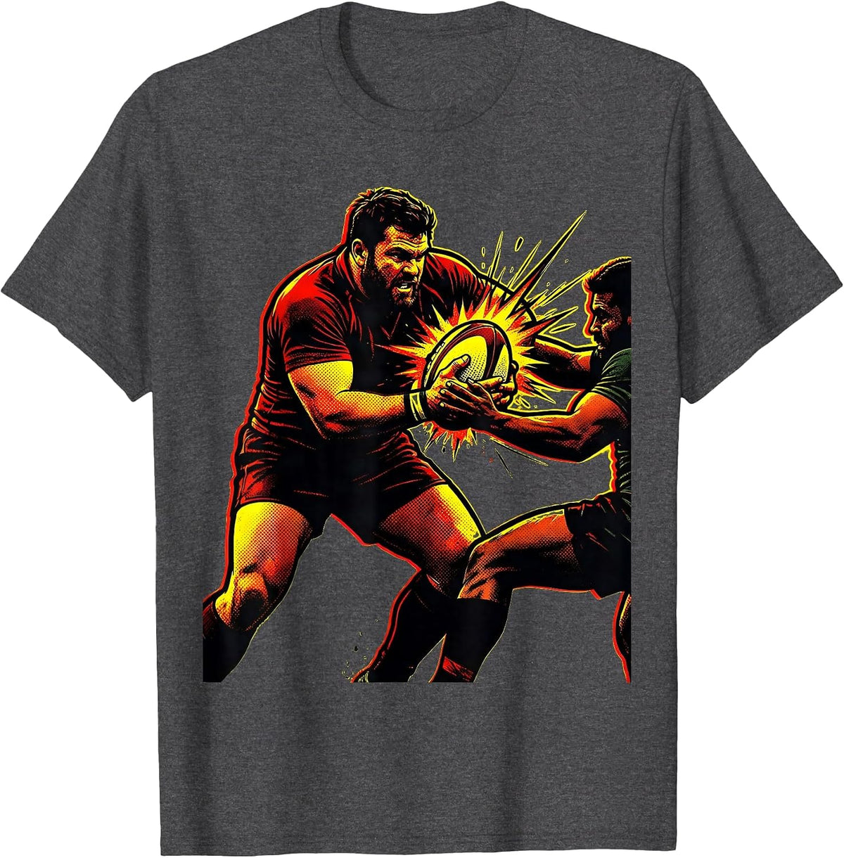 Rugby Player Ripping Ball From Tackle Graphic T-Shirt - Dark Heather Grey