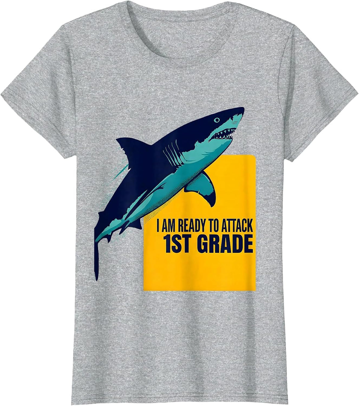 I Am Ready To Attack 1st Grade Funny Shark Back to School T-Shirt - Heather Grey