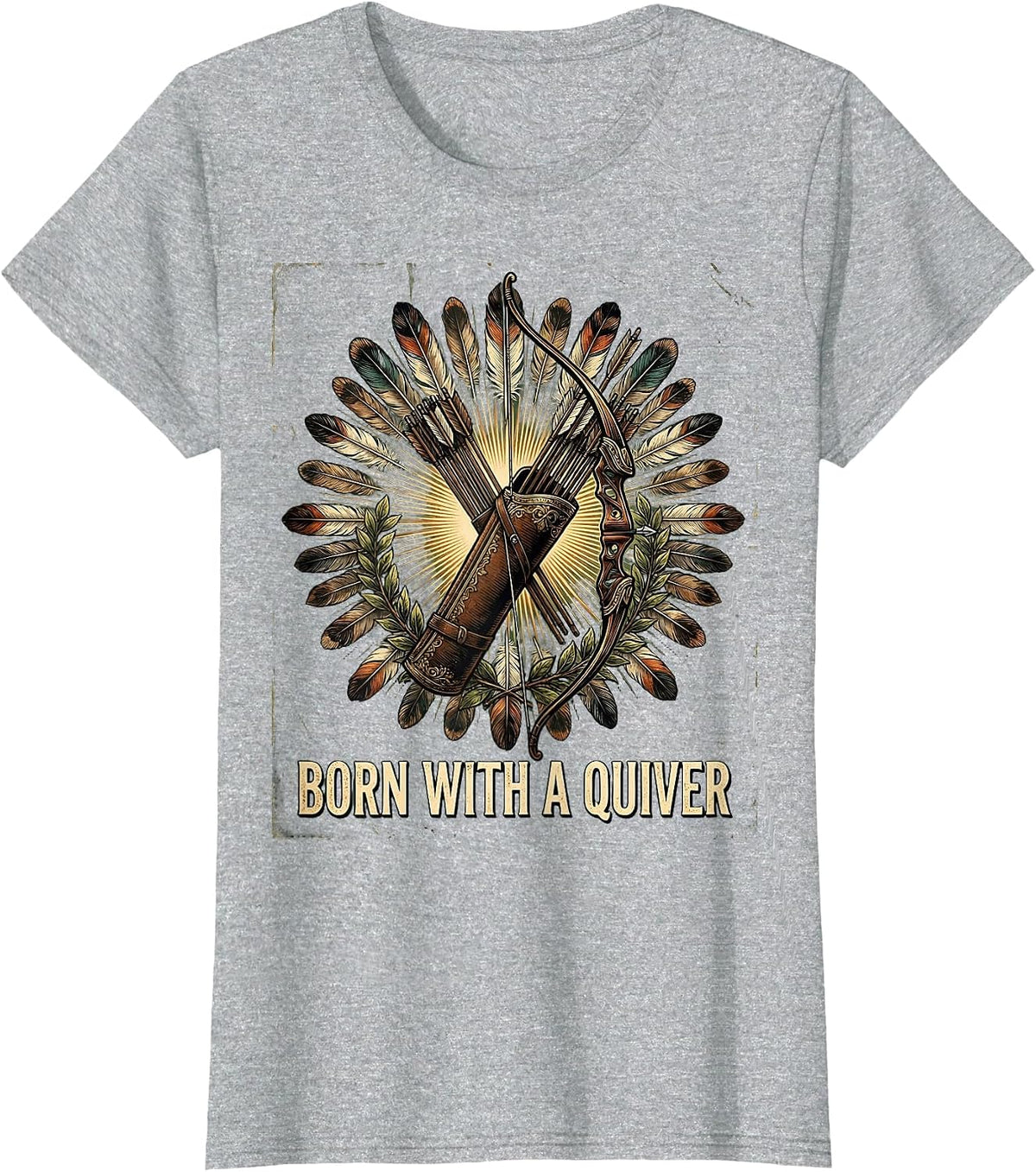Born With a Quiver Archery Design T-Shirt - Heather Grey