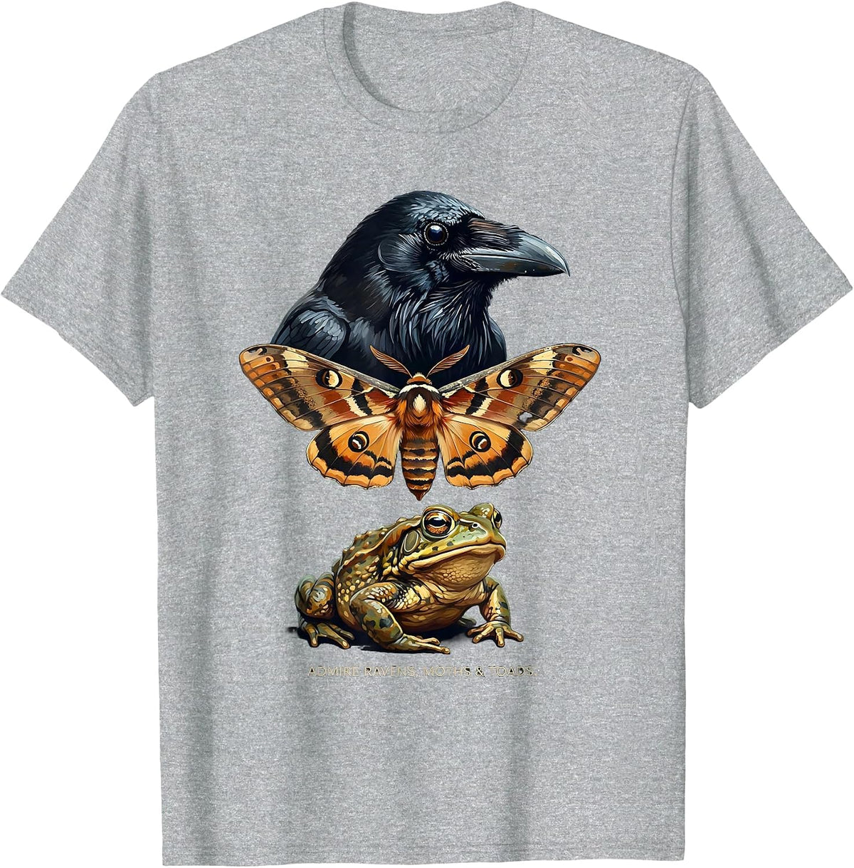 Men's Admire Ravens, Moths & Toads Whimsical Misunderstood T-Shirt - Heather Grey