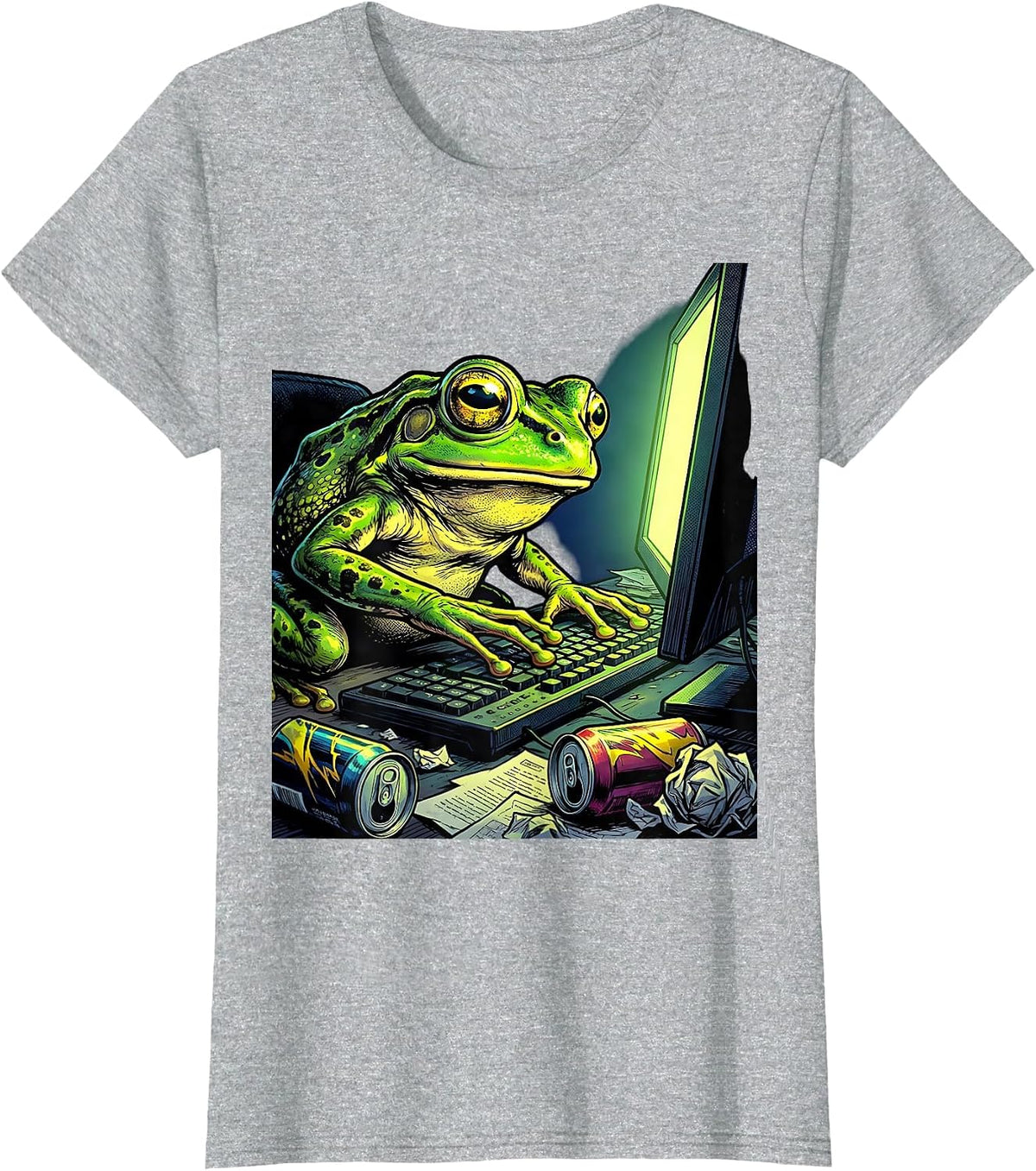 Frog Night Owl Late Night Computer Session T-Shirt - Heather Grey