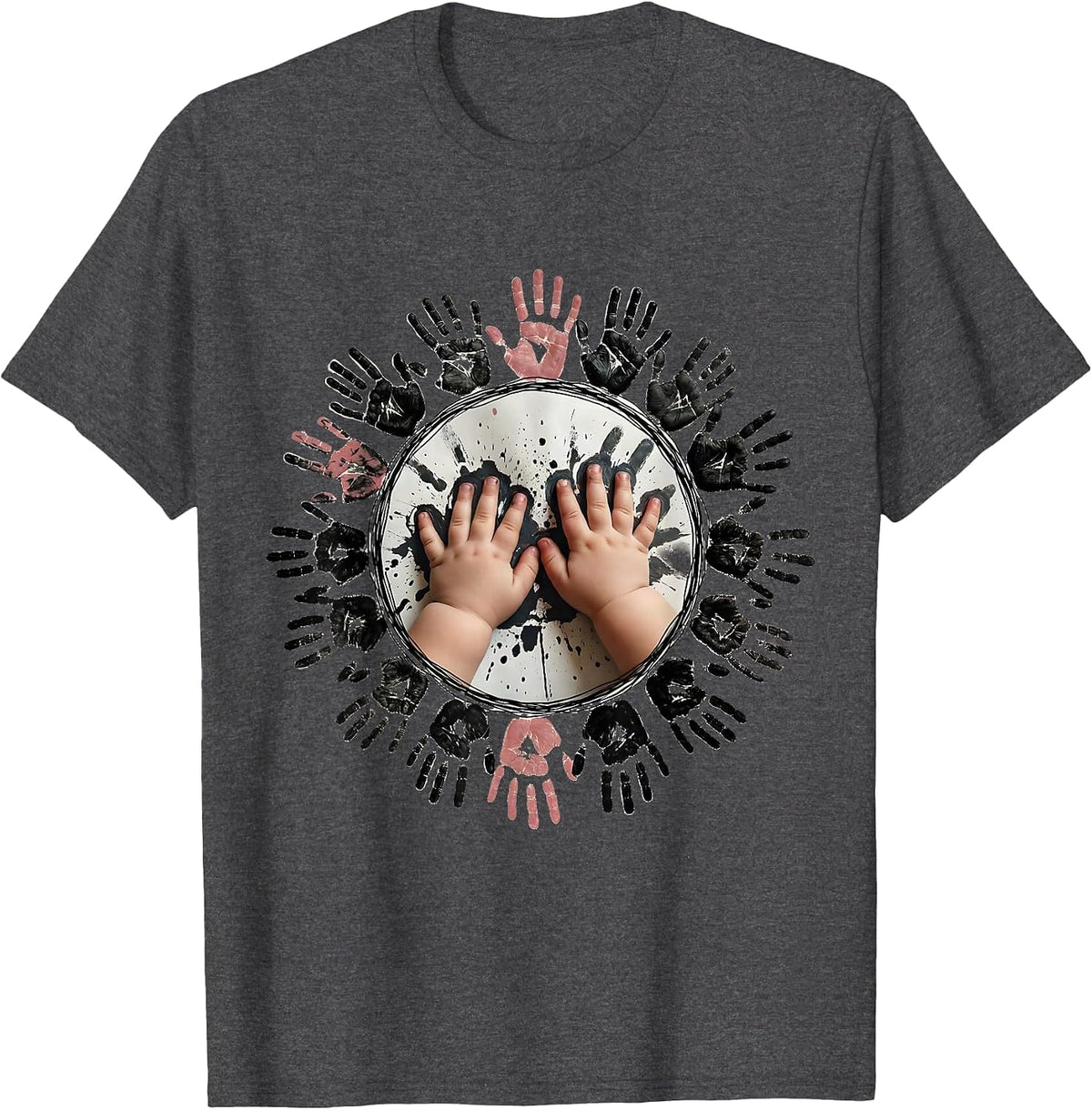 Kindergarten Teacher Little Handprints Art Design T-Shirt - Dark Heather Grey