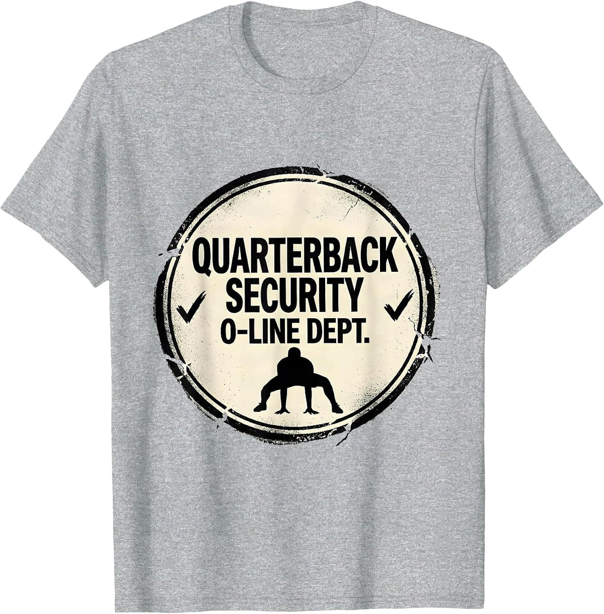 Men's Quarterback Security O-Line Dept Funny Football Lineman T-Shirt - Heather Grey