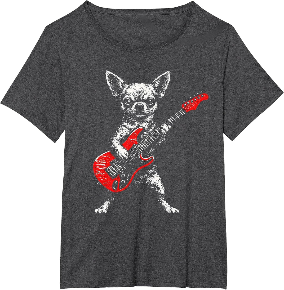 Vintage Chihuahua Rock Funny Dog Playing Guitar Dog Dad Mom T-Shirt - Dark Heather Grey