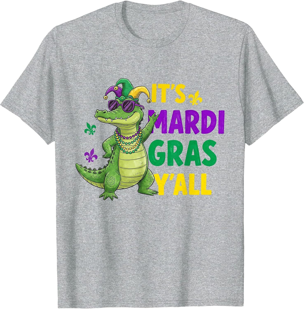 It's Mardi Gras Y'all Alligator Jester Hat Beads Carnival T-Shirt - Heather Grey