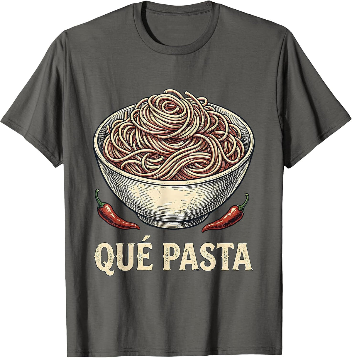 Men's Qué Pasta Vintage Cinco De Mayo Spanish Pun Party Humor T-Shirt - Asphalt Grey