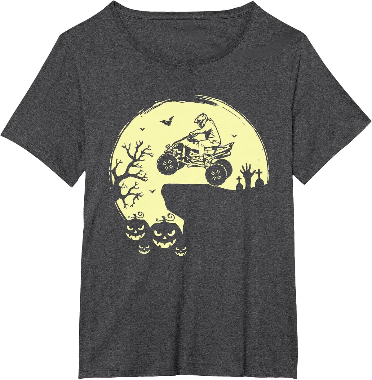 Spooky Halloween ATV Riding Full Moon Quad Bike Four Wheeler T-Shirt - Dark Heather Grey