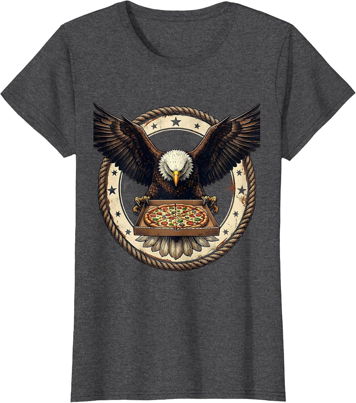 Women's Bald Eagle Pizza Delivery Funny Novelty Graphic Tee T-Shirt - Dark Heather Grey