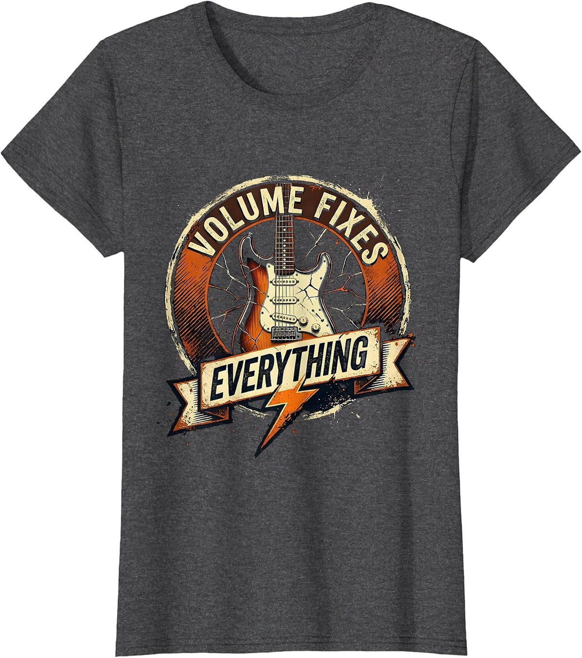 Women's Volume Fixes Everything 80s Rock Band Design T-Shirt - Dark Heather Grey