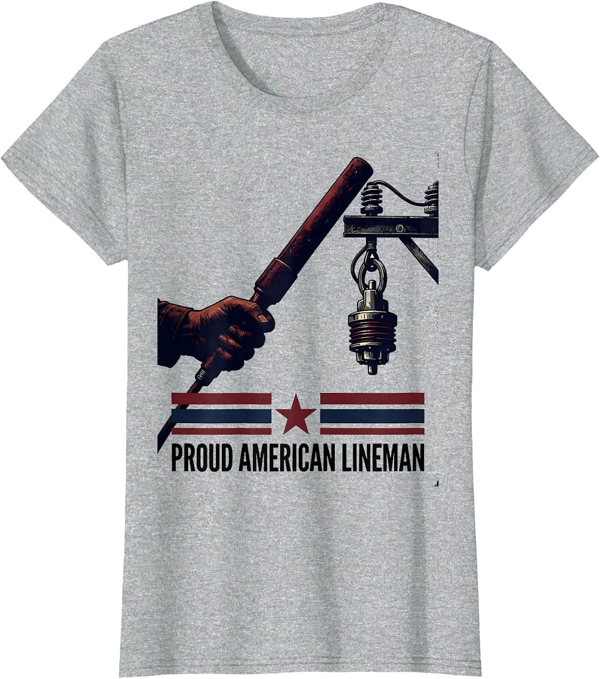 Proud American Lineman Vintage Electrician USA Flag Oilfield T-Shirt - Heather Grey