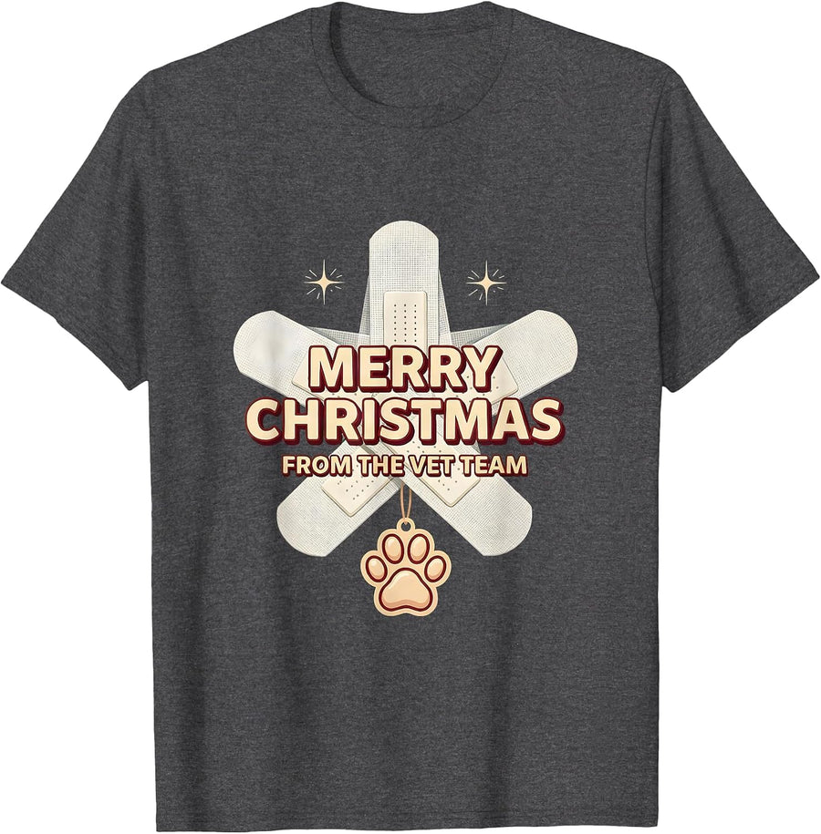 Men's Merry Christmas From The Vet Team Funny Vet Tech Crew T-Shirt - Dark Heather Grey