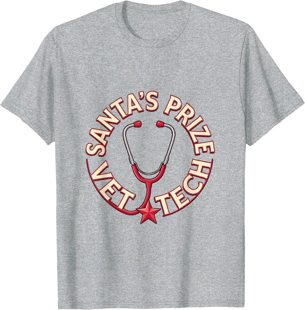Men's Santa's Prize Vet Tech Funny Veterinary Technician Christmas T-Shirt - Heather Grey