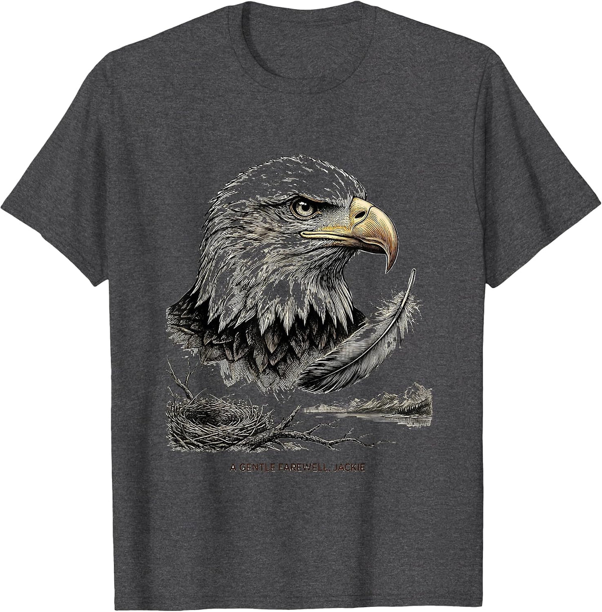 A Gentle Farewell, Jackie Vintage Eagle Memorial Tribute T-Shirt - Dark Heather Grey