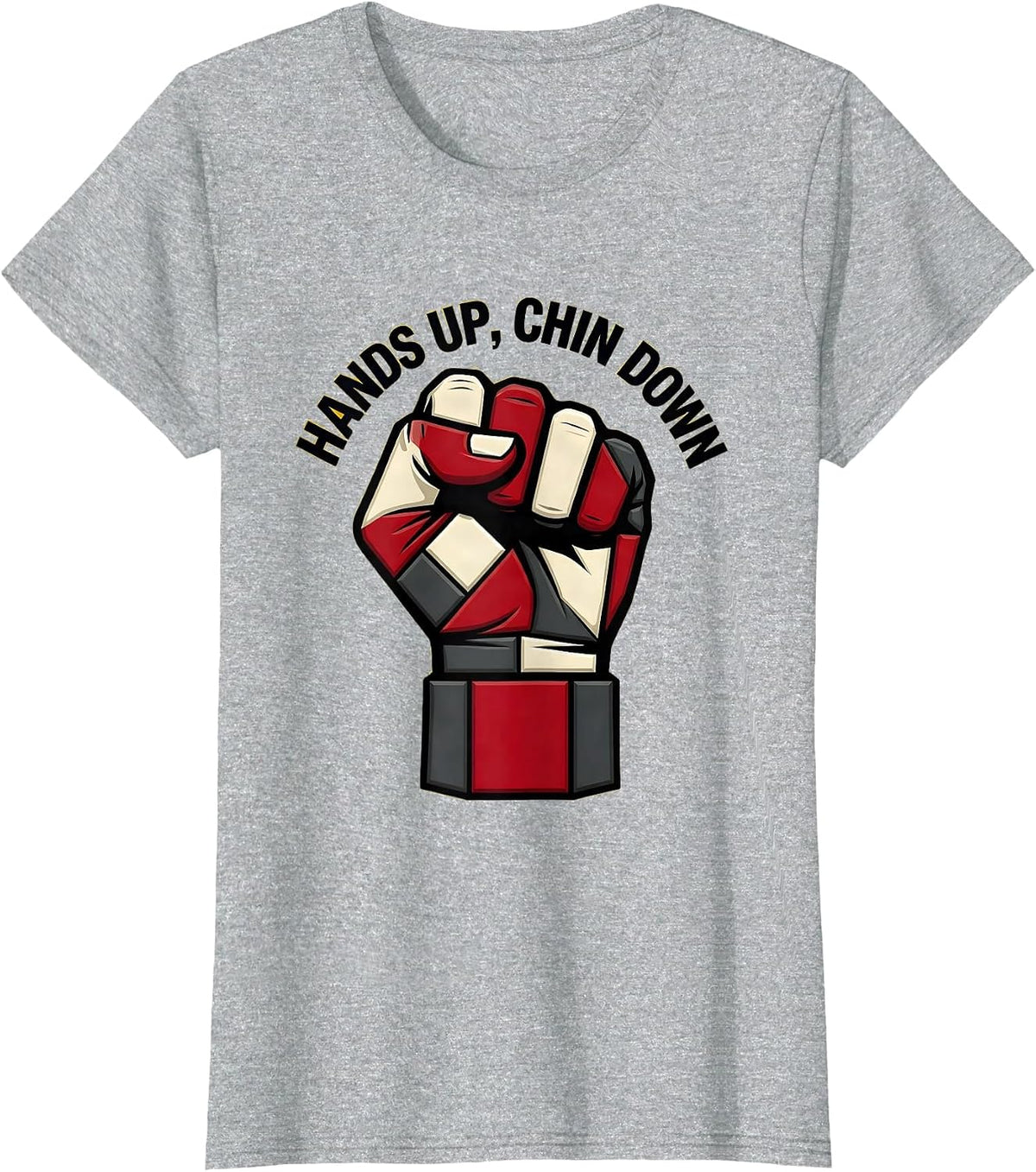 Hands Up Chin Down Boxing Fighter Design T-Shirt - Heather Grey