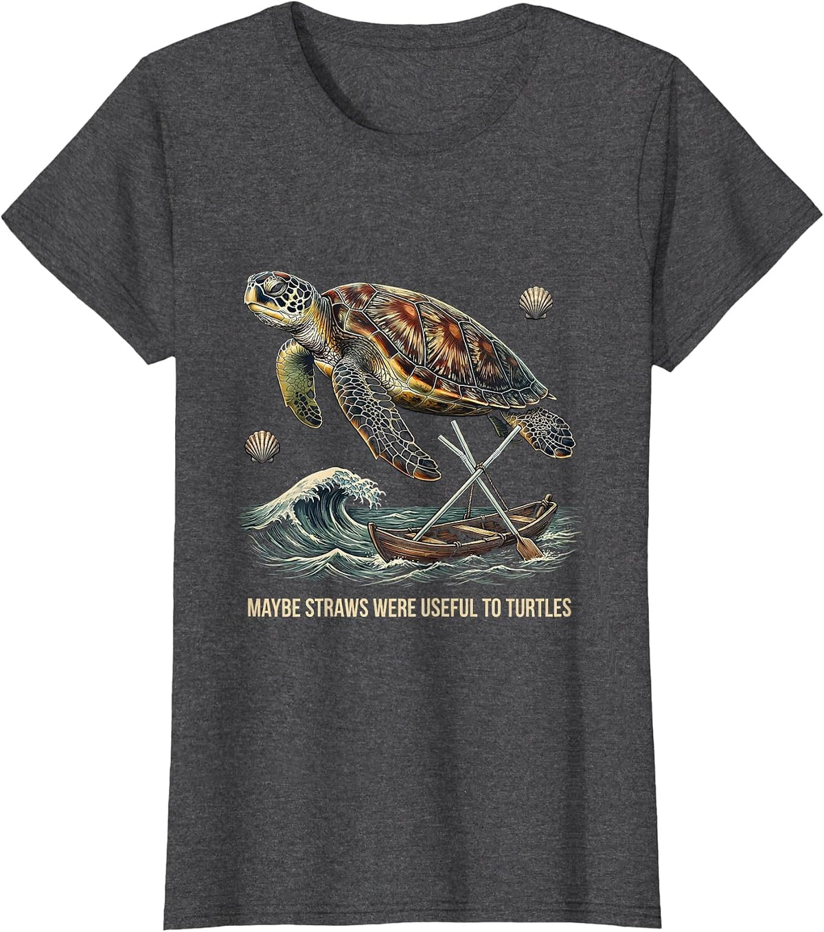 Women's Maybe Straws Were Useful To Turtles Funny Vintage Sea Turtle T-Shirt - Dark Heather Grey