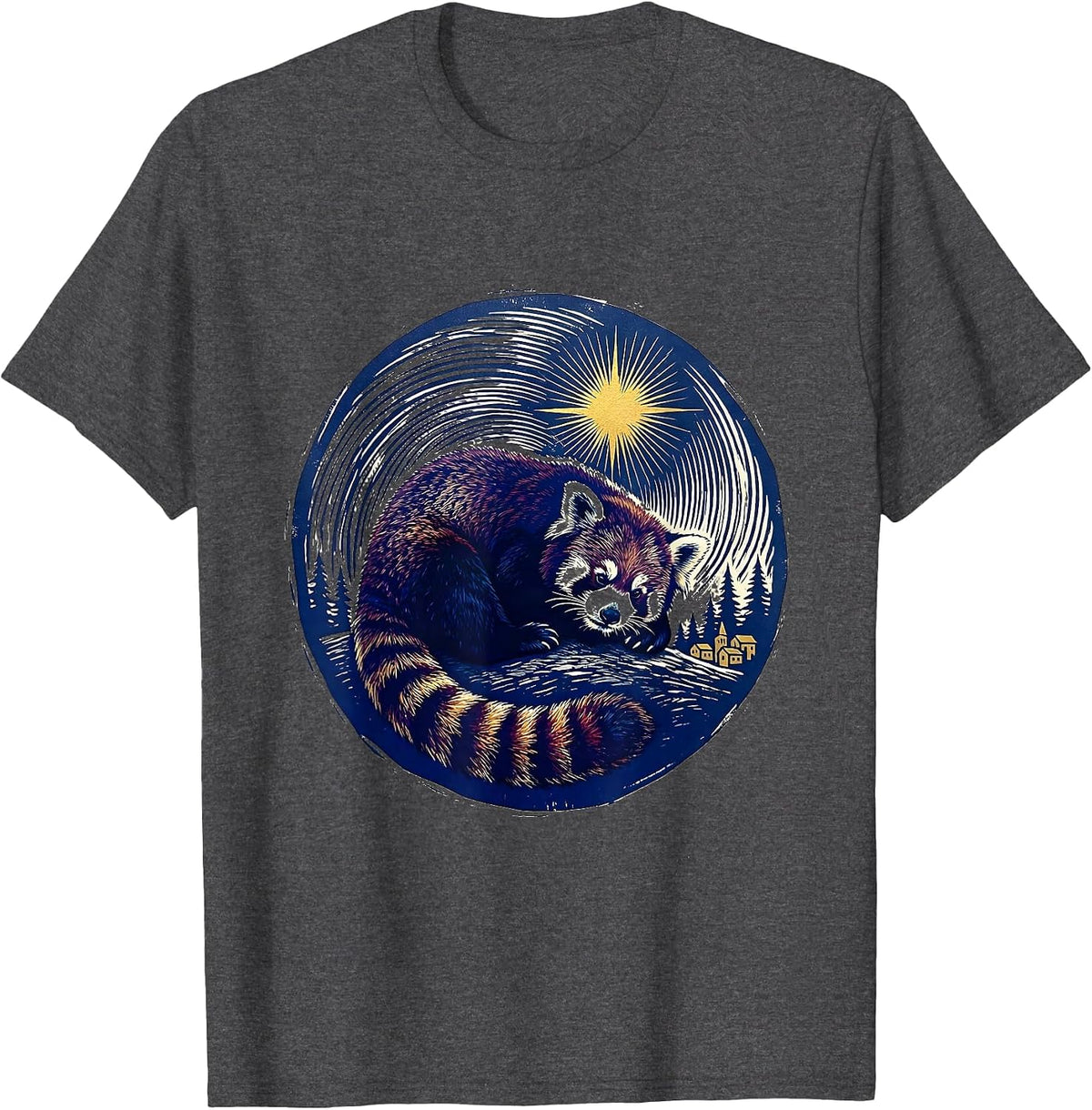 Men's Red Panda Starry Night Whimsical Art Lover Gift T-Shirt - Dark Heather Grey