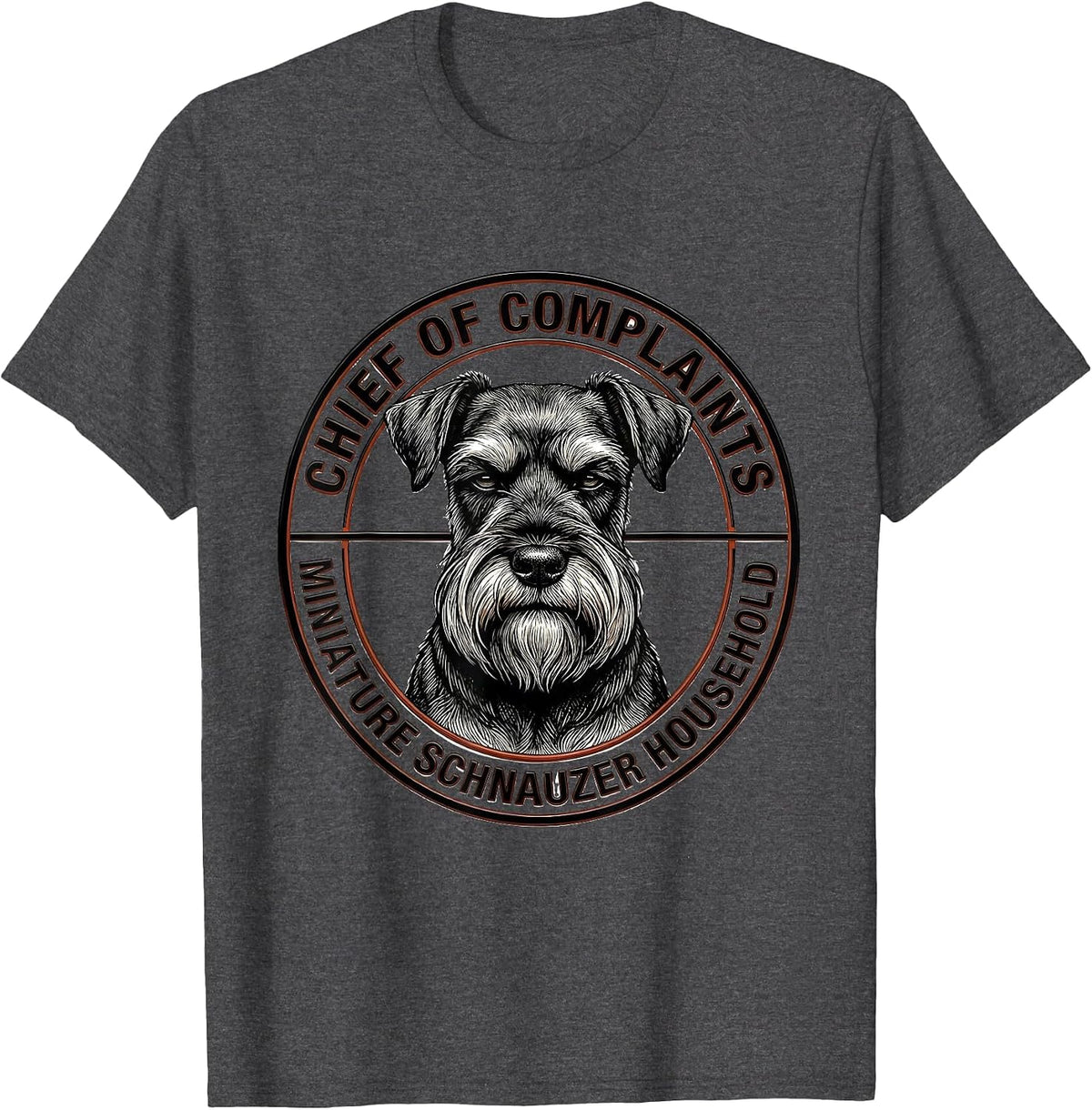 Men's Chief Of Complaints, Miniature Schnauzer Household Funny T-Shirt - Dark Heather Grey