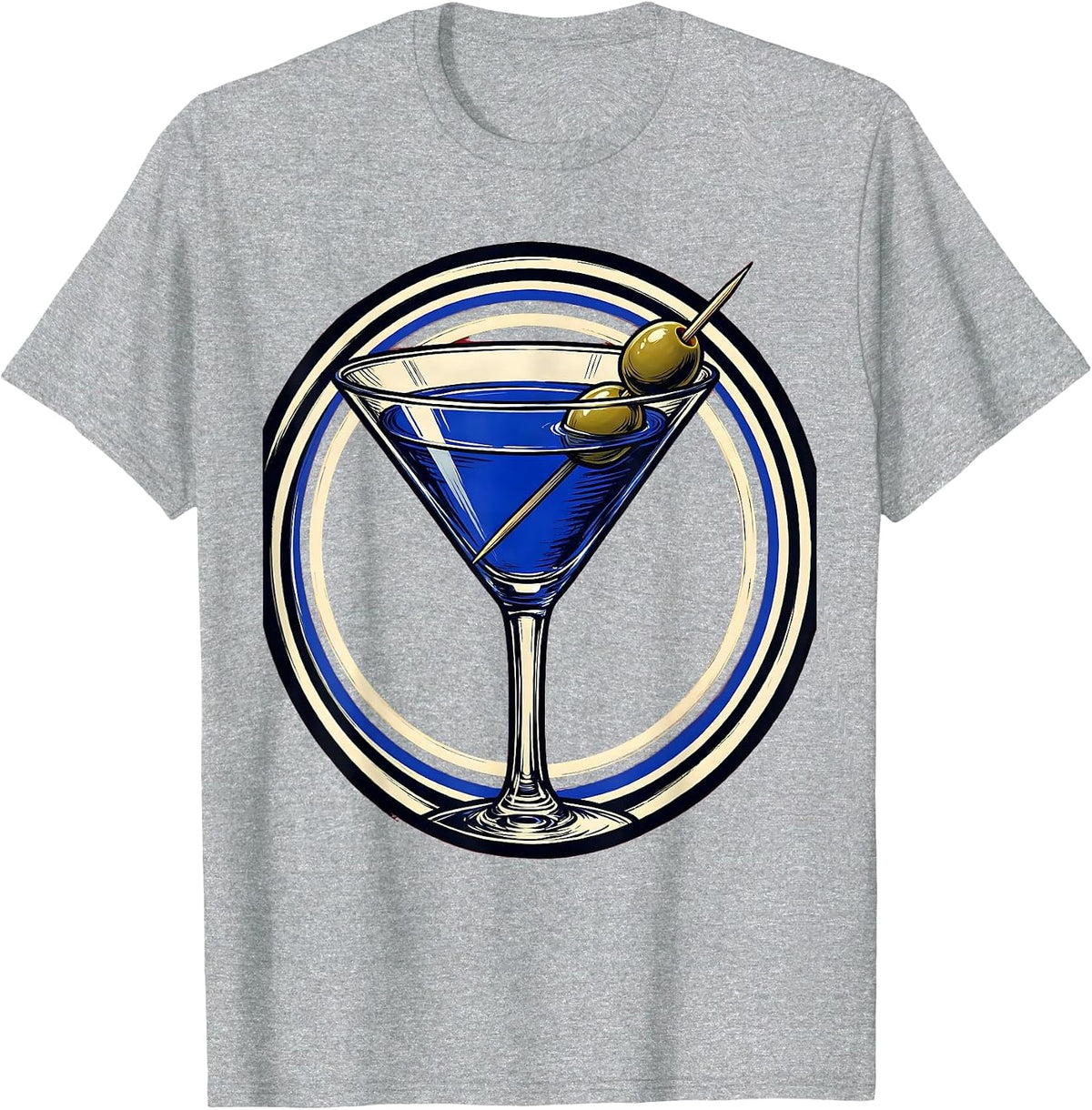 Men's Classic Martini Olive Cocktail Illustration T-Shirt - Heather Grey