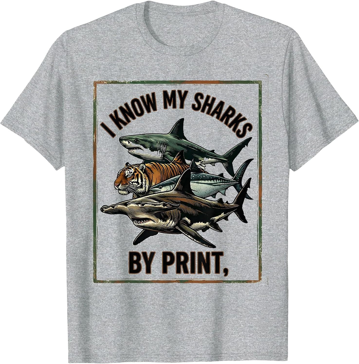 Men's I Know My Sharks By Print Vintage Shark Lover Ocean Wildlife T-Shirt - Heather Grey