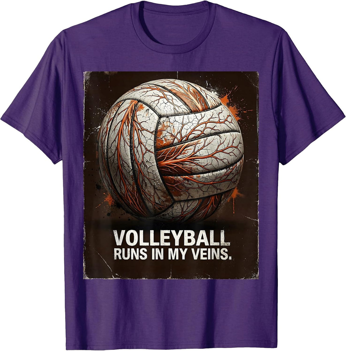 Volleyball Runs In My Veins Sports Design T-Shirt - Purple