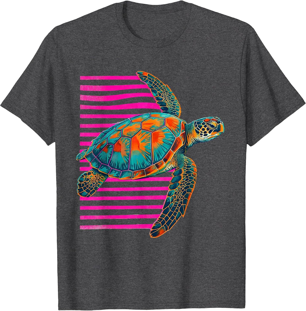 Sea Turtle Risograph Ocean Animal Lover Artwork T-Shirt - Dark Heather Grey