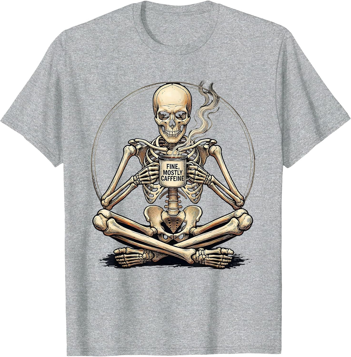 Men's Fine, Mostly Caffeine Whimsical Dry Humor Halloween Coffee T-Shirt - Heather Grey