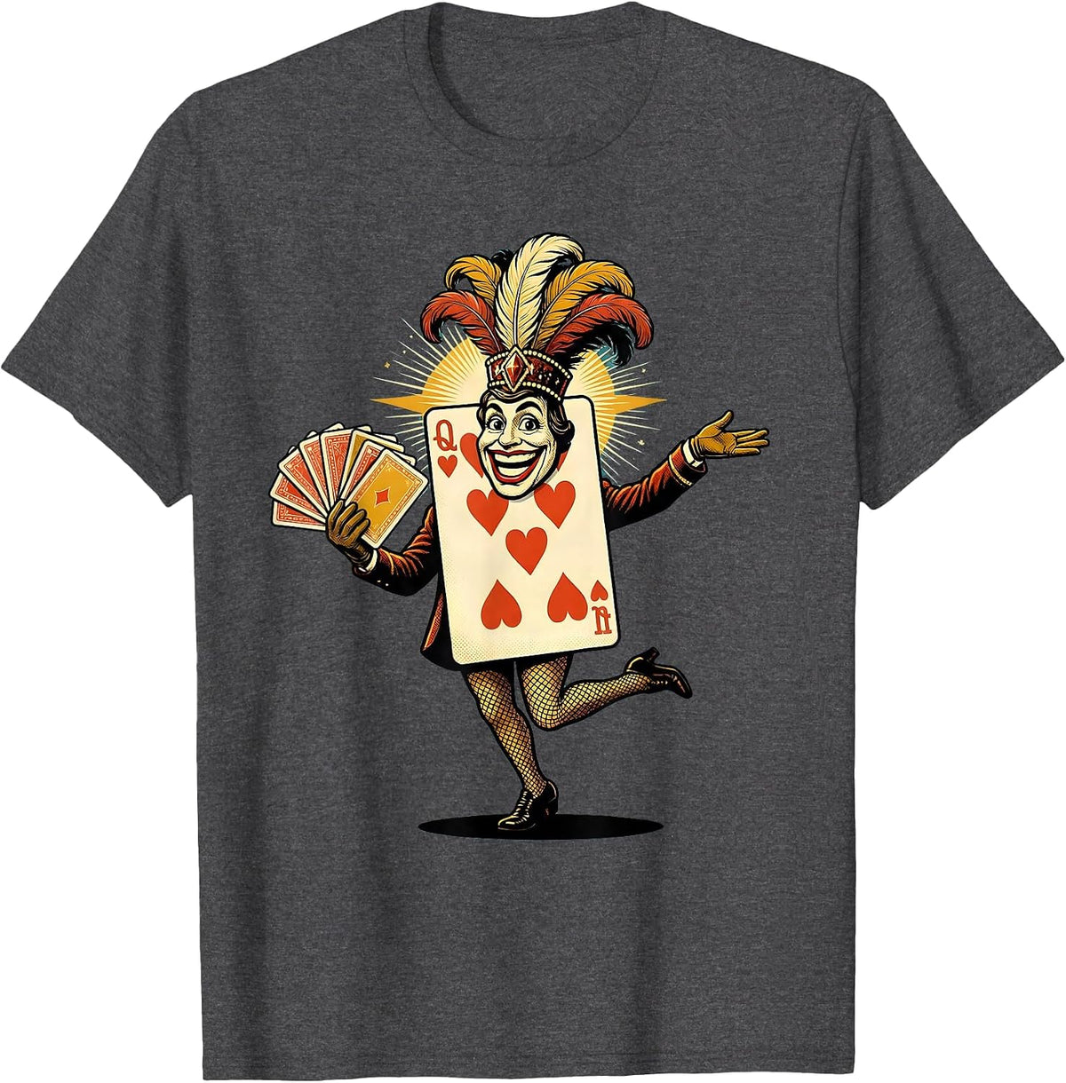 Life of a Showgirl Dancing Playing Cards Art T-Shirt - Dark Heather Grey