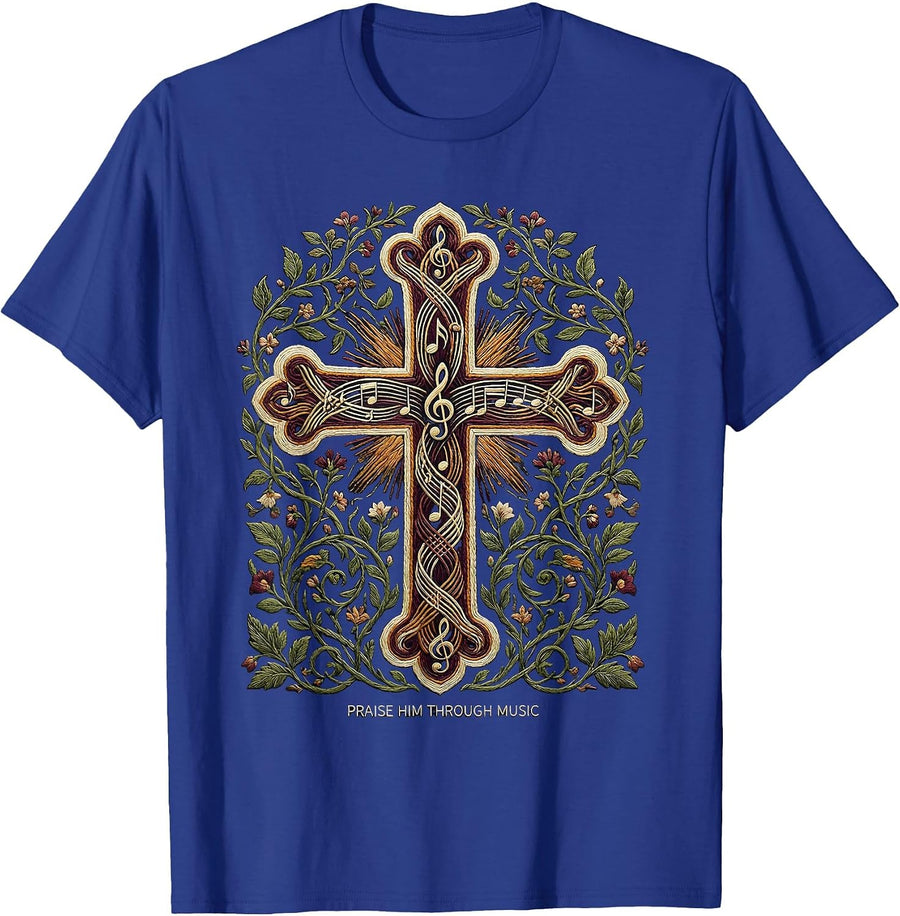 Worthy Of Worship Cross Music Notes Christian Design T-Shirt - Royal Blue