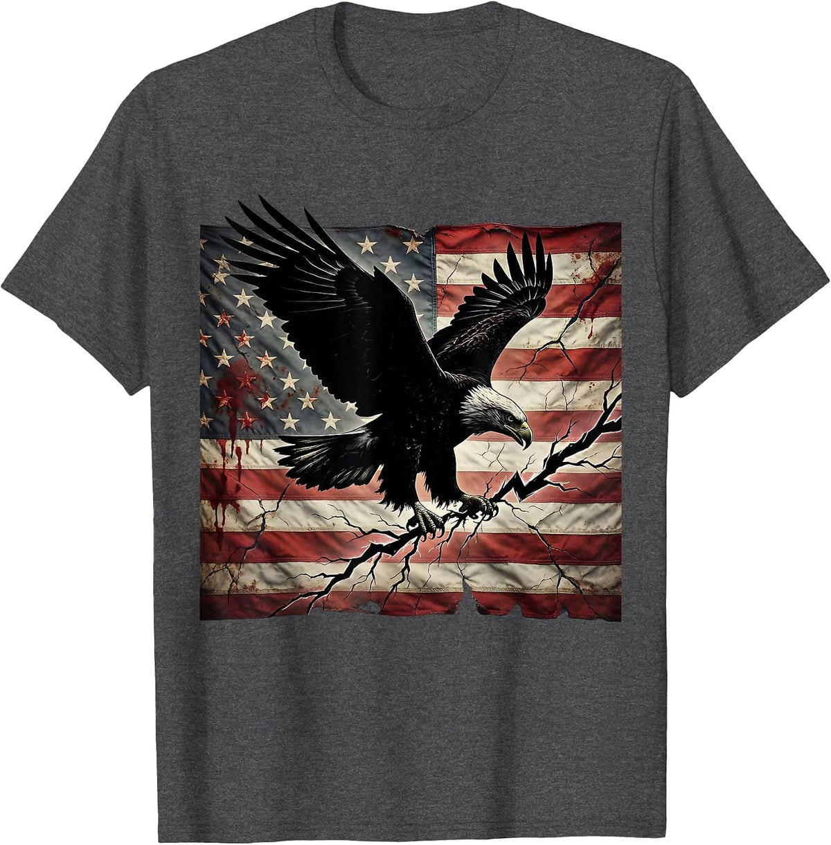 Bald Eagle Lightning Bolt Patriotic USA Design T-Shirt - Dark Heather Grey