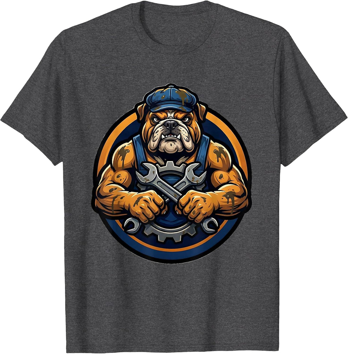 Men's Grease Monkey Wrench and Gear Mechanic Graphic T-Shirt - Dark Heather Grey