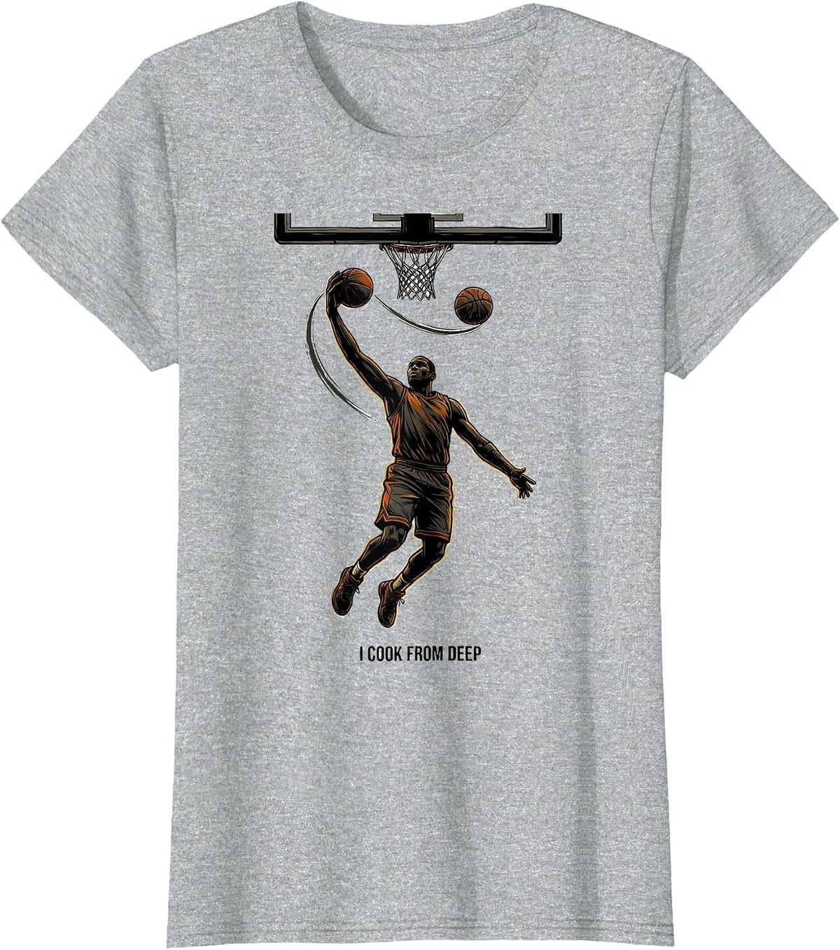 Women's I Cook From Deep Energetic Basketball Player Sports Graphic T-Shirt - Heather Grey