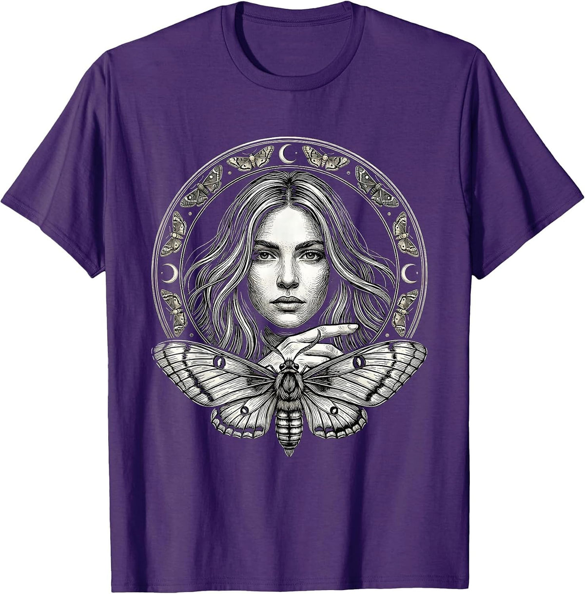 Emo Streaked Hair Woman With Moth on Finger T-Shirt - Purple